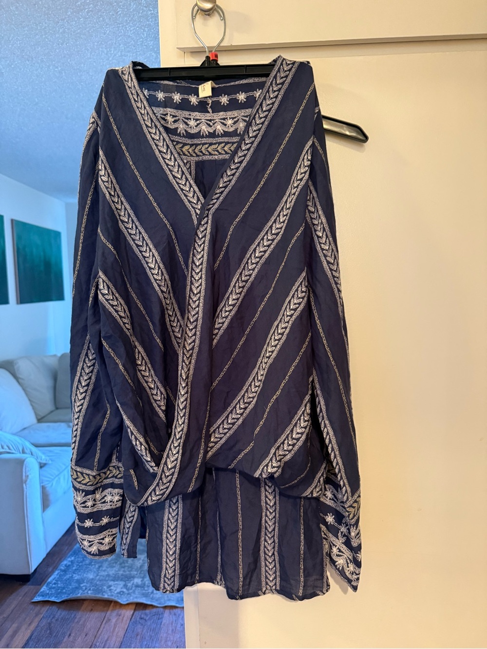 Boho bohemian blouse Blue Embroidered V-Neck Tunic